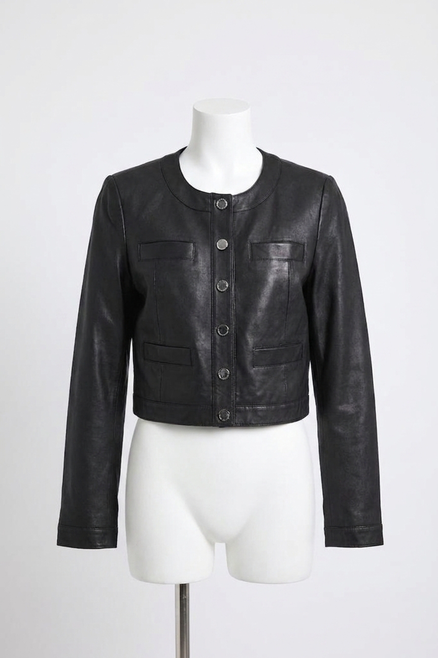 NEW DEREK LAM 10 CROSBY penny leather jacket in black